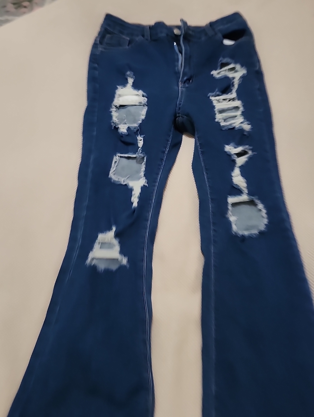 SHEIN Dark Blue Distressed Flare Jeans